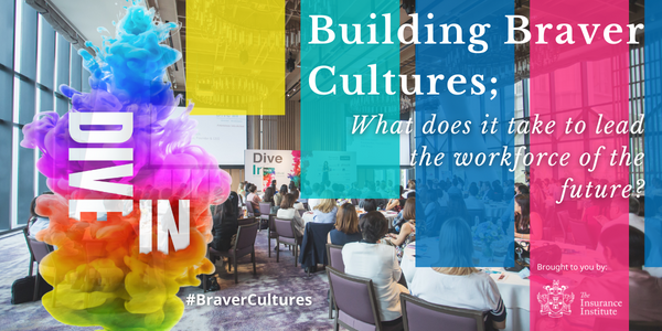 Dive In Festival event with text reading #bravercultures and what does it take to lead the workforce of the future 
